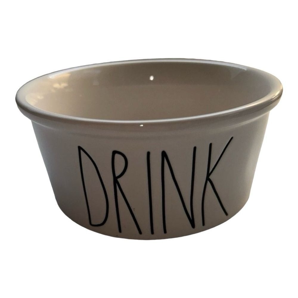 Rae Dunn DRINK Bowl Pet‎ Dish White Ceramic Dog Cat Food Water Small